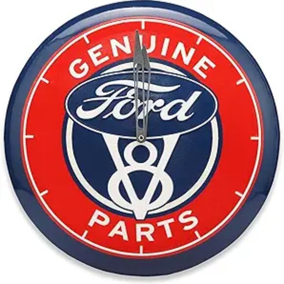 Official Ford V8 Genuine Parts Round Embossed Metal Hanging Wall Clock Collector - Picture 7 of 7